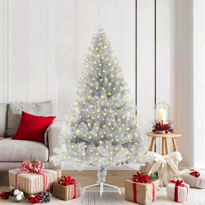 vidaXL Künstlicher vorbeleuchteter Weihnachtsbaum Silber 180 cm PET