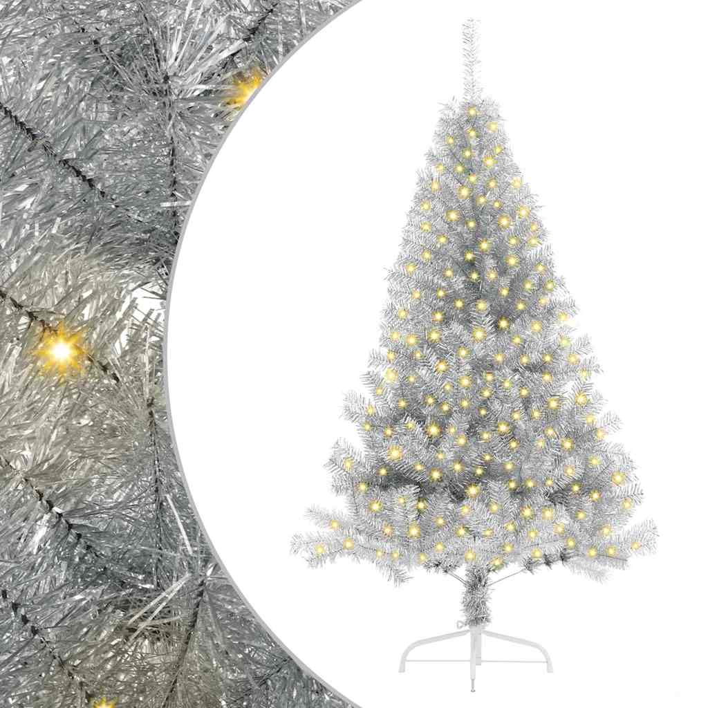 vidaXL Künstlicher vorbeleuchteter Weihnachtsbaum Silber 180 cm PET