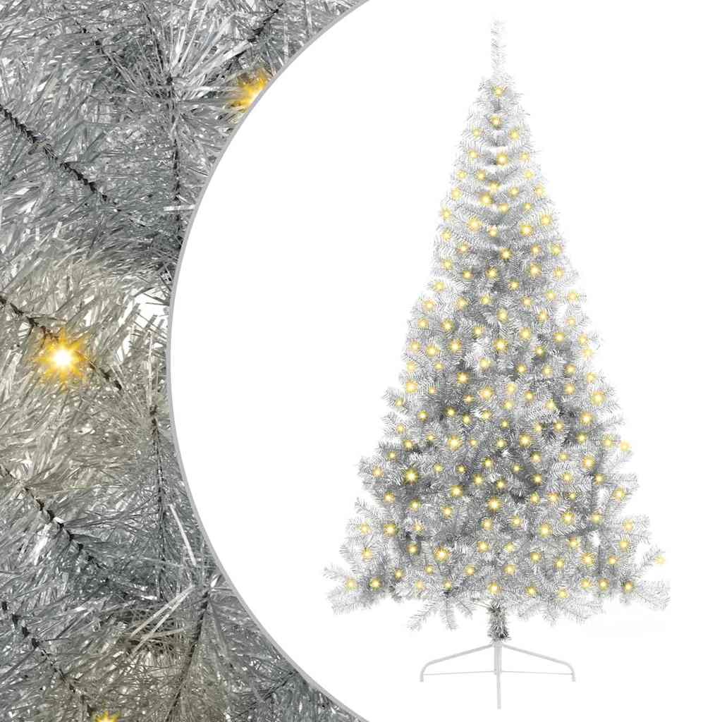 Künstlicher vorbeleuchteter Weihnachtsbaum Silber 210 cm PET