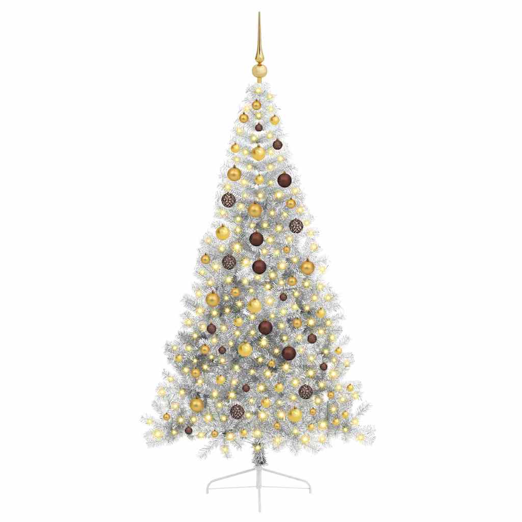 vidaXL Künstlicher vorbeleuchteter Weihnachtsbaum Silber 210 cm PET