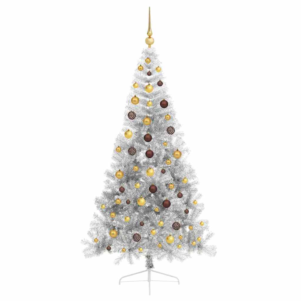 vidaXL Künstlicher vorbeleuchteter Weihnachtsbaum Silber 210 cm PET