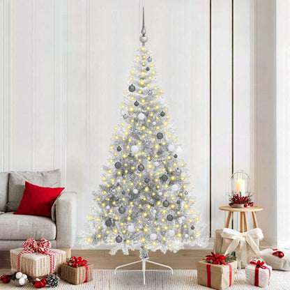 vidaXL Künstlicher vorbeleuchteter Weihnachtsbaum Silber 210 cm PET