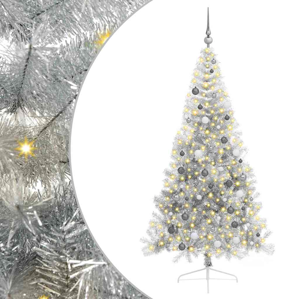 vidaXL Künstlicher vorbeleuchteter Weihnachtsbaum Silber 210 cm PET