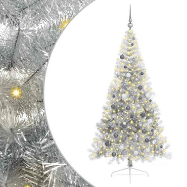 vidaXL Künstlicher vorbeleuchteter Weihnachtsbaum Silber 210 cm PET