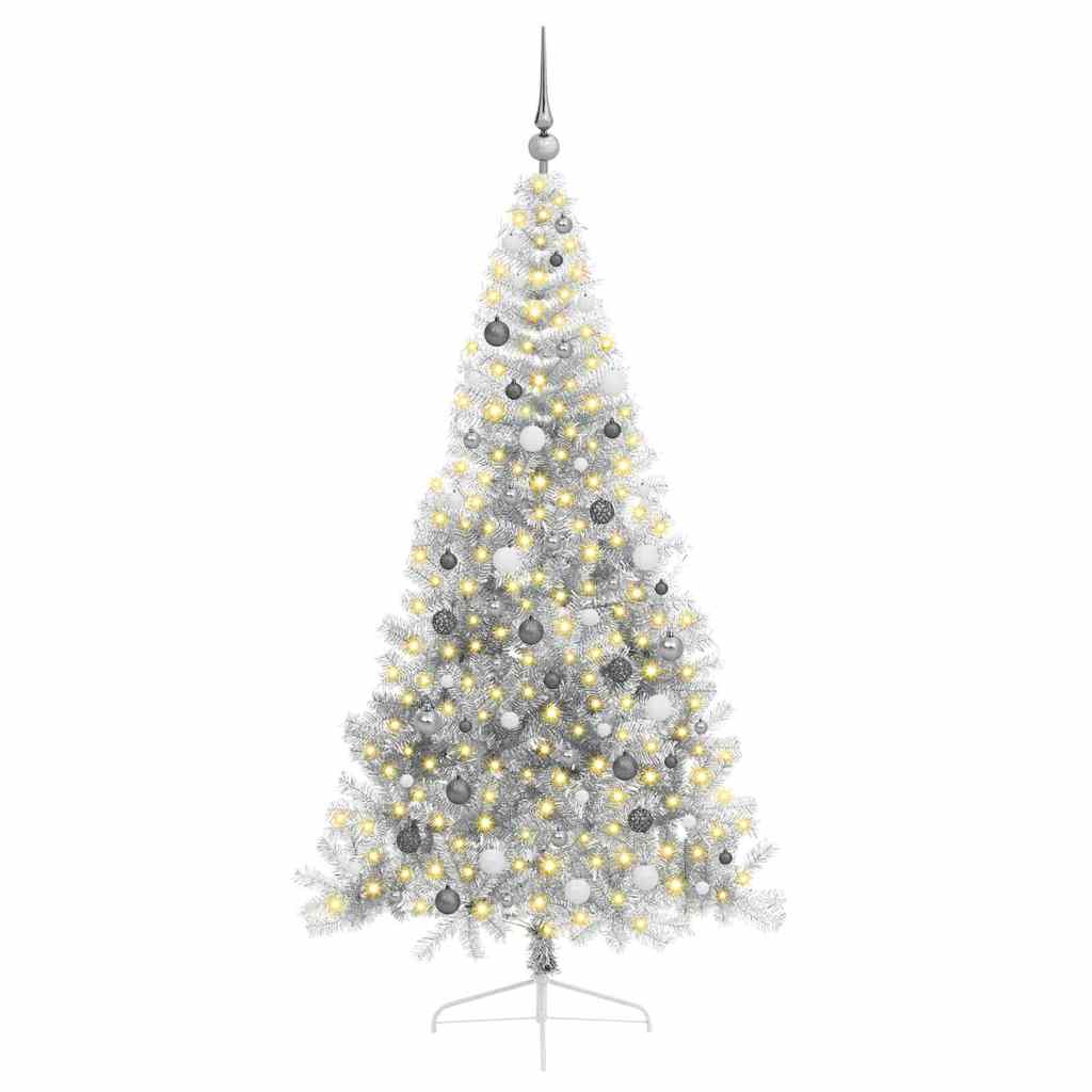 vidaXL Künstlicher vorbeleuchteter Weihnachtsbaum Silber 210 cm PET