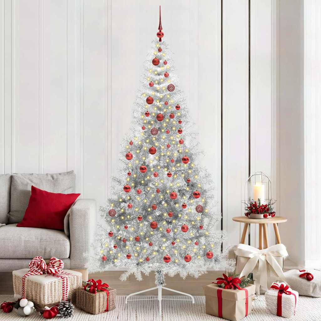 vidaXL Künstlicher vorbeleuchteter Weihnachtsbaum Silber 210 cm PET
