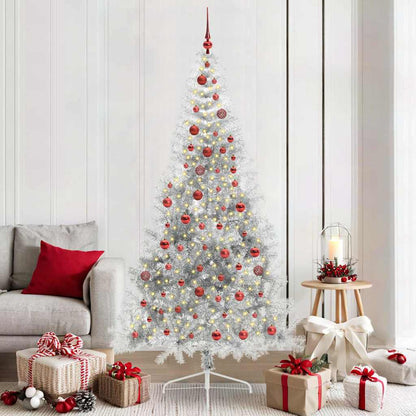 vidaXL Künstlicher vorbeleuchteter Weihnachtsbaum Silber 210 cm PET