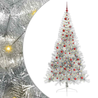 vidaXL Künstlicher vorbeleuchteter Weihnachtsbaum Silber 210 cm PET