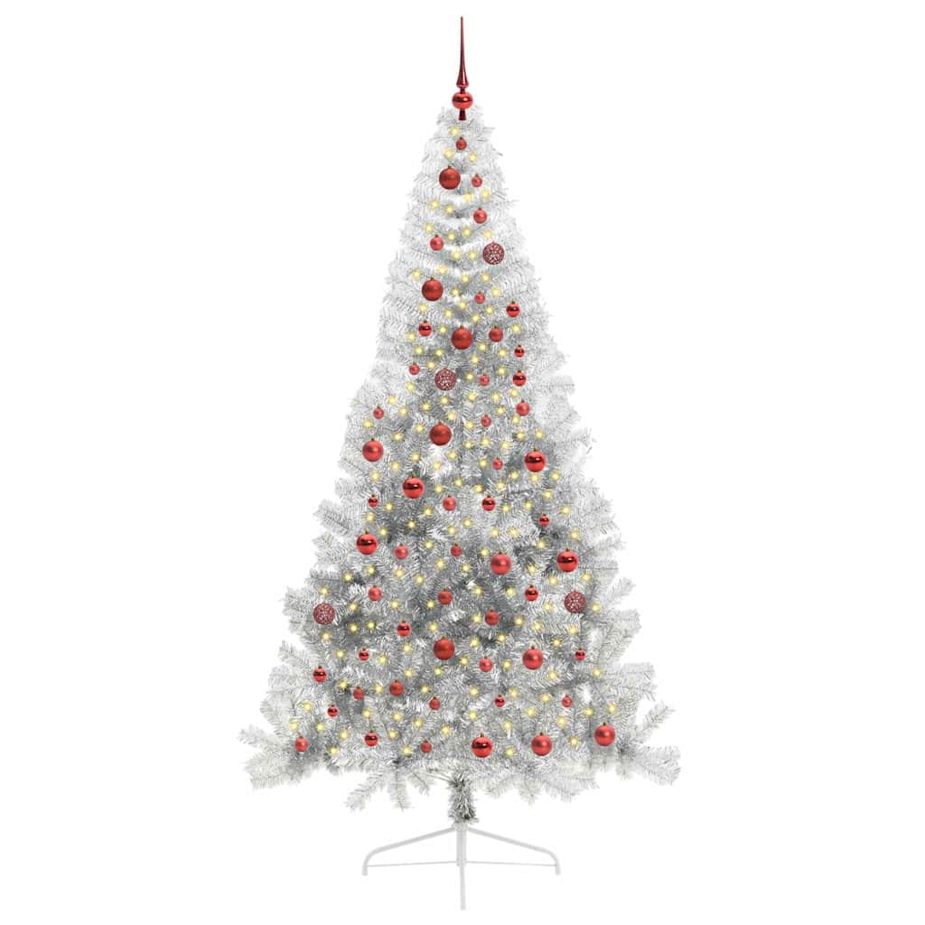 vidaXL Künstlicher vorbeleuchteter Weihnachtsbaum Silber 210 cm PET