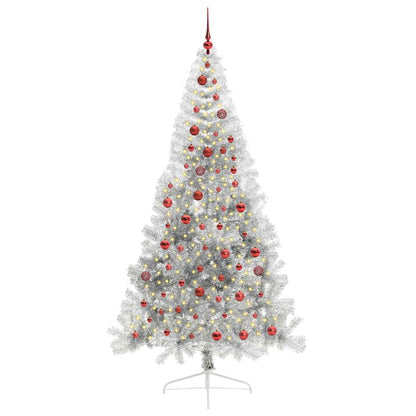 vidaXL Künstlicher vorbeleuchteter Weihnachtsbaum Silber 210 cm PET