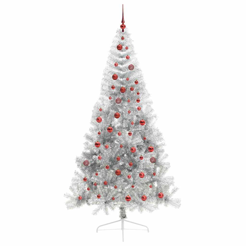 vidaXL Künstlicher vorbeleuchteter Weihnachtsbaum Silber 210 cm PET