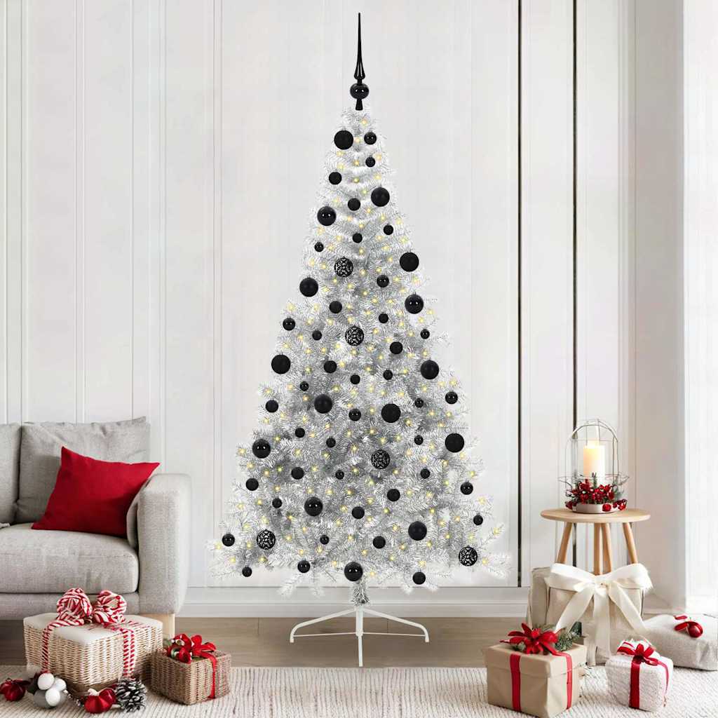 vidaXL Künstlicher vorbeleuchteter Weihnachtsbaum Silber 210 cm PET