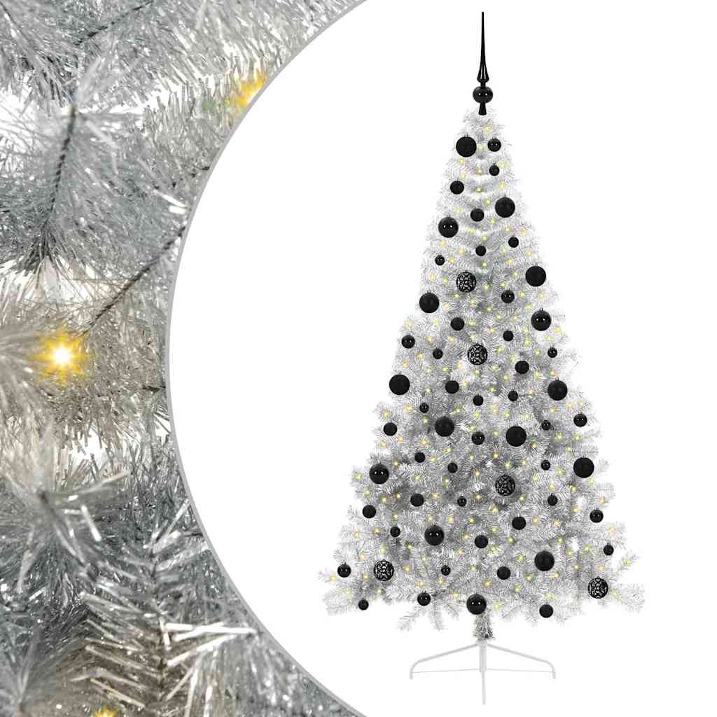 vidaXL Künstlicher vorbeleuchteter Weihnachtsbaum Silber 210 cm PET