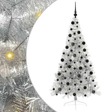vidaXL Künstlicher vorbeleuchteter Weihnachtsbaum Silber 210 cm PET