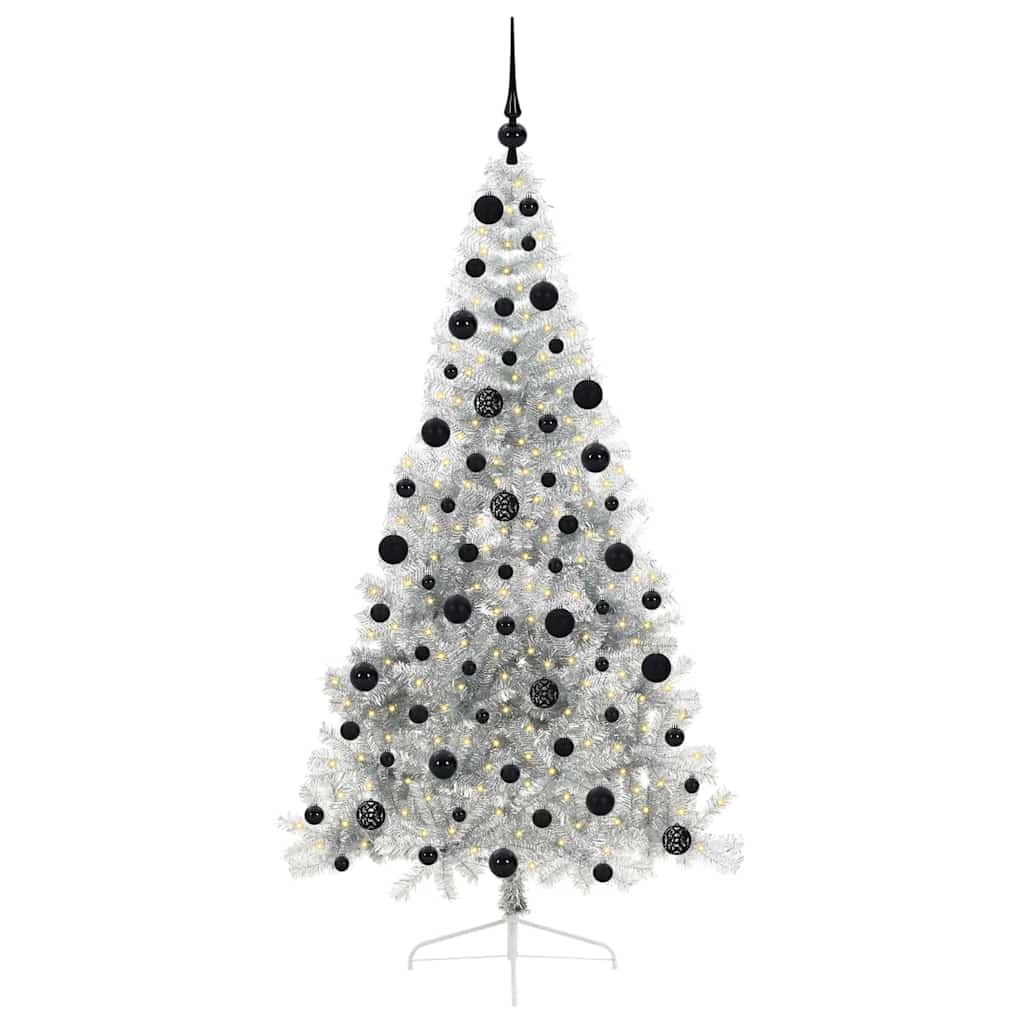 vidaXL Künstlicher vorbeleuchteter Weihnachtsbaum Silber 210 cm PET