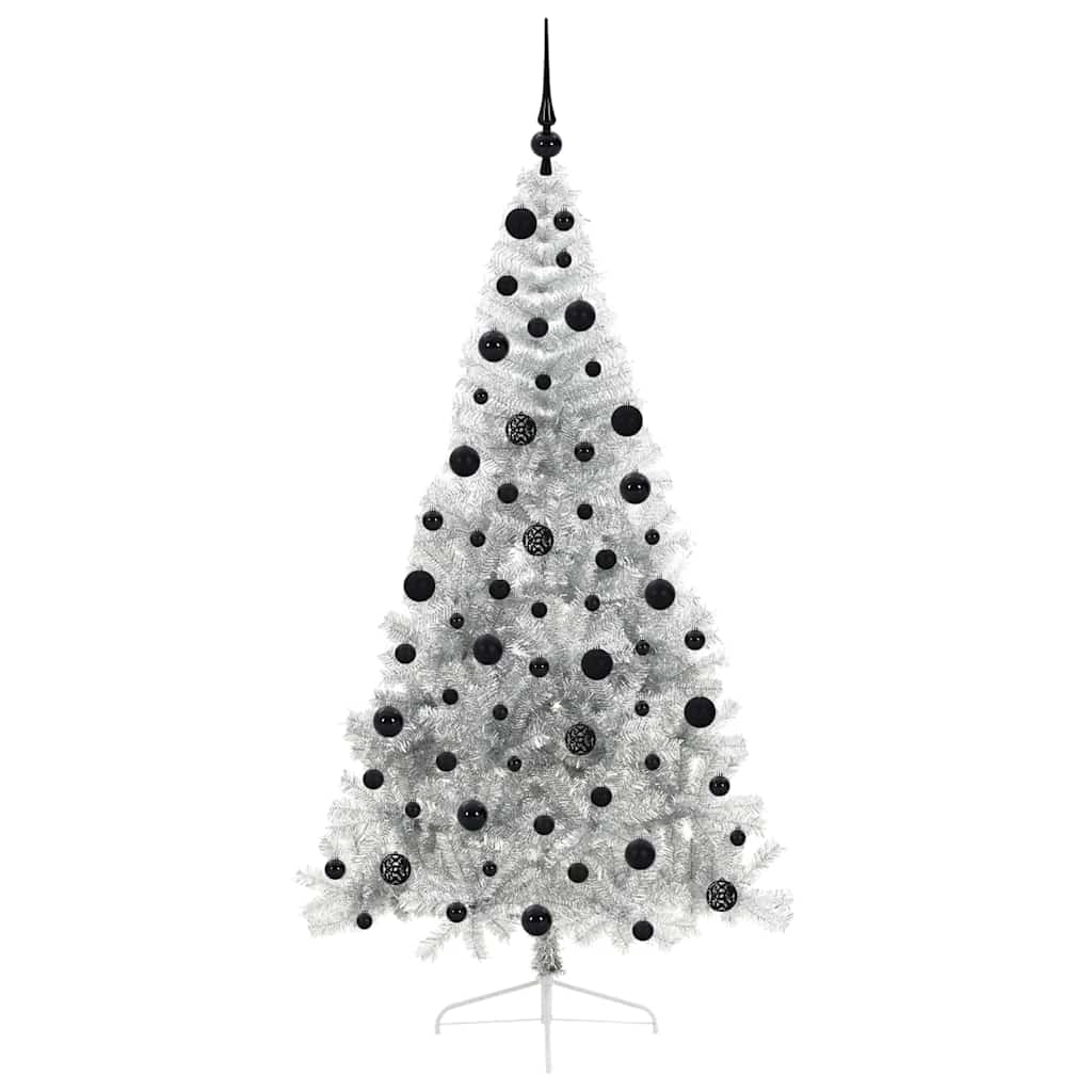 vidaXL Künstlicher vorbeleuchteter Weihnachtsbaum Silber 210 cm PET