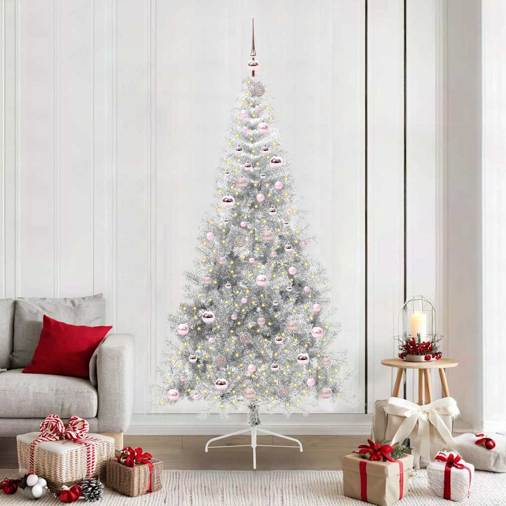 vidaXL Künstlicher vorbeleuchteter Weihnachtsbaum Silber 210 cm PET