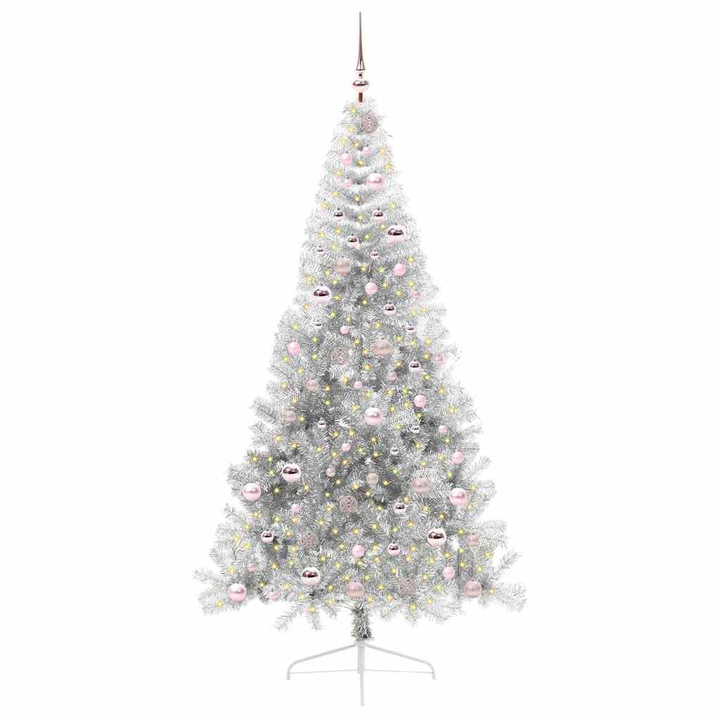 vidaXL Künstlicher vorbeleuchteter Weihnachtsbaum Silber 210 cm PET