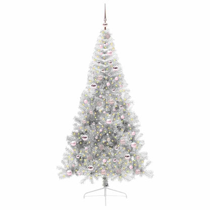 vidaXL Künstlicher vorbeleuchteter Weihnachtsbaum Silber 210 cm PET