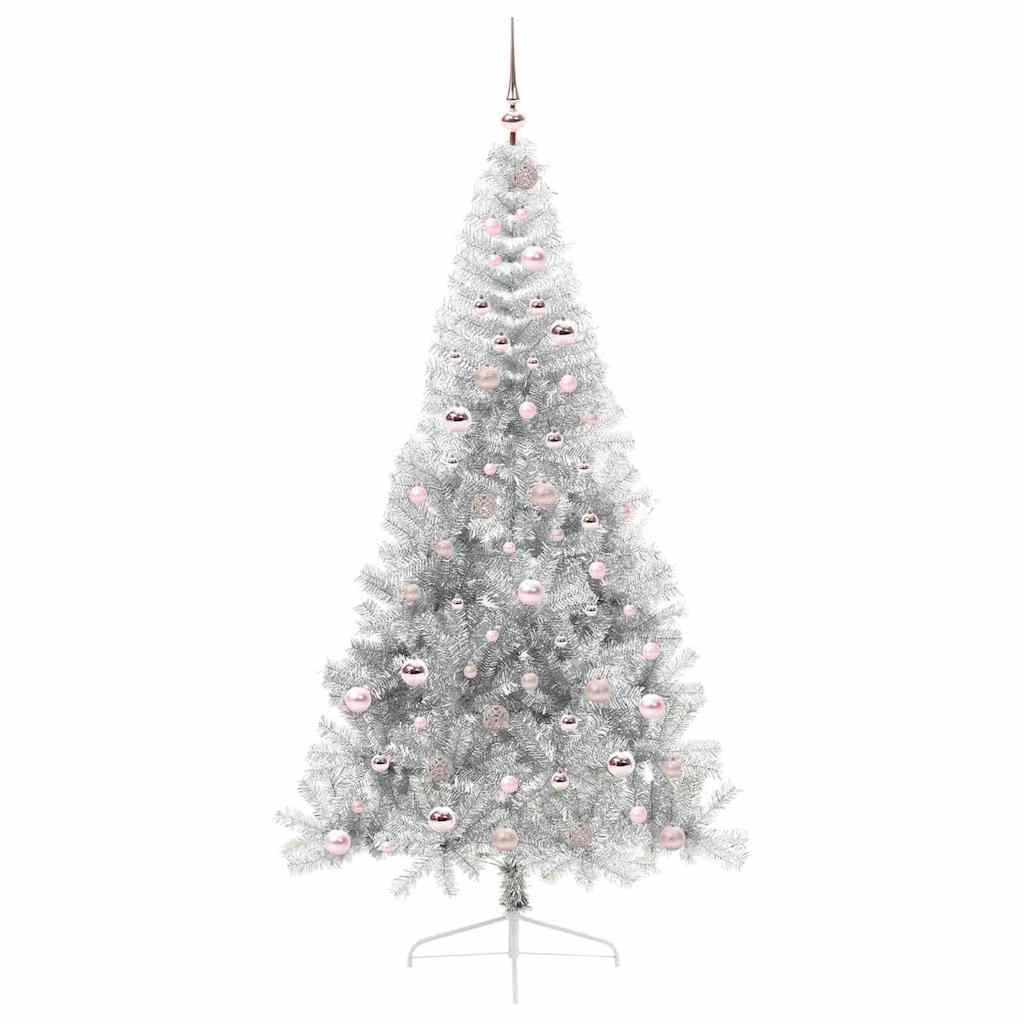 vidaXL Künstlicher vorbeleuchteter Weihnachtsbaum Silber 210 cm PET