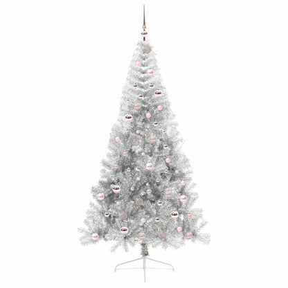 vidaXL Künstlicher vorbeleuchteter Weihnachtsbaum Silber 210 cm PET