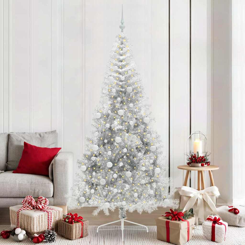 vidaXL Künstlicher vorbeleuchteter Weihnachtsbaum Silber 210 cm PET