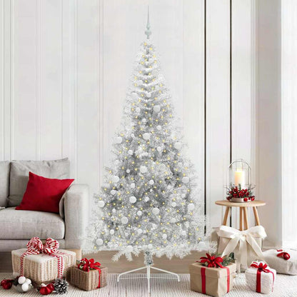 vidaXL Künstlicher vorbeleuchteter Weihnachtsbaum Silber 210 cm PET