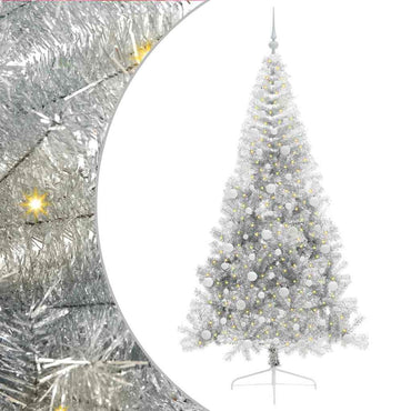 vidaXL Künstlicher vorbeleuchteter Weihnachtsbaum Silber 210 cm PET