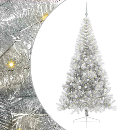 vidaXL Künstlicher vorbeleuchteter Weihnachtsbaum Silber 210 cm PET