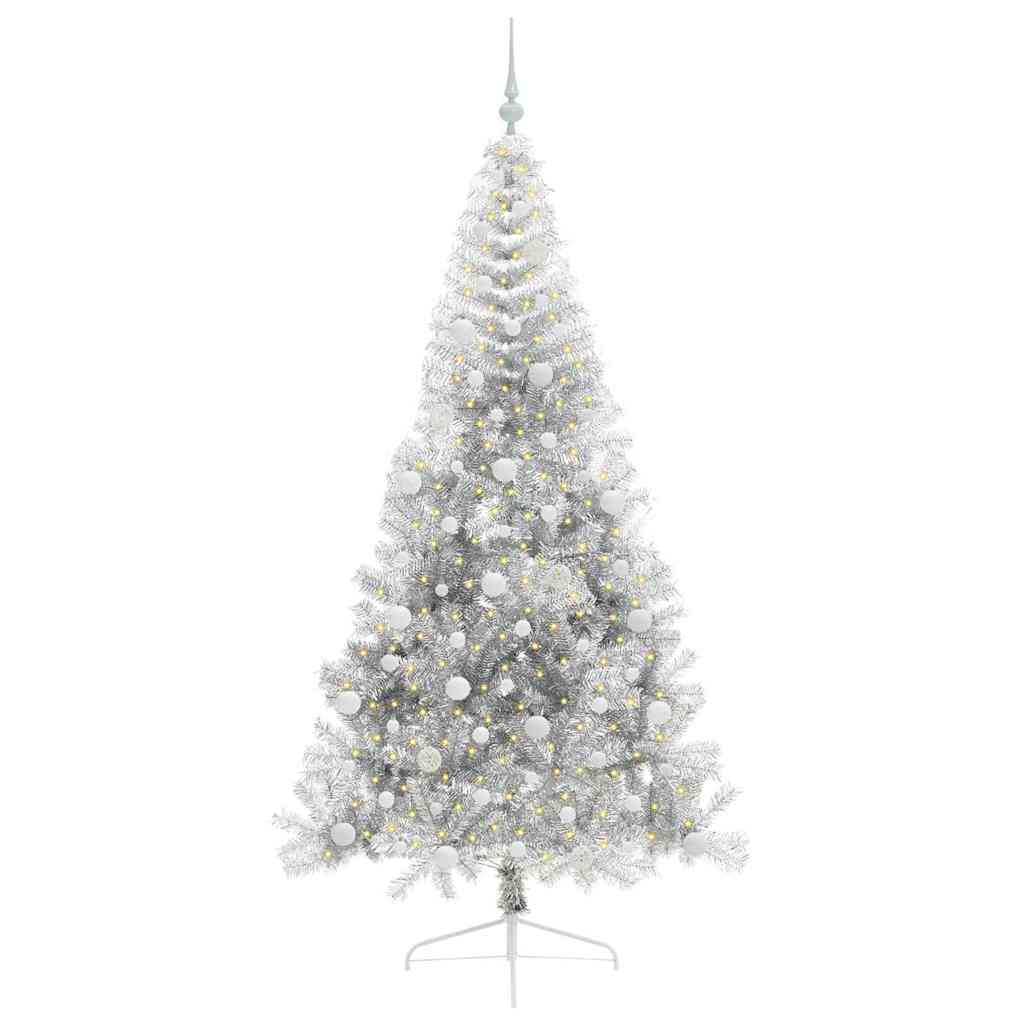 vidaXL Künstlicher vorbeleuchteter Weihnachtsbaum Silber 210 cm PET