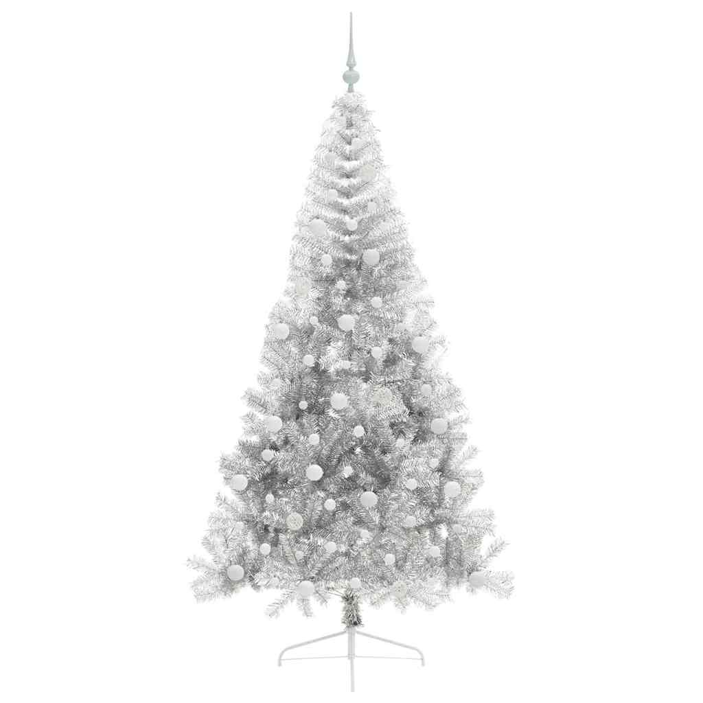 vidaXL Künstlicher vorbeleuchteter Weihnachtsbaum Silber 210 cm PET