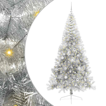 vidaXL Künstlicher vorbeleuchteter Weihnachtsbaum Silber 210 cm PET
