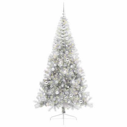 Künstlicher vorbeleuchteter Weihnachtsbaum Silber 210 cm PET