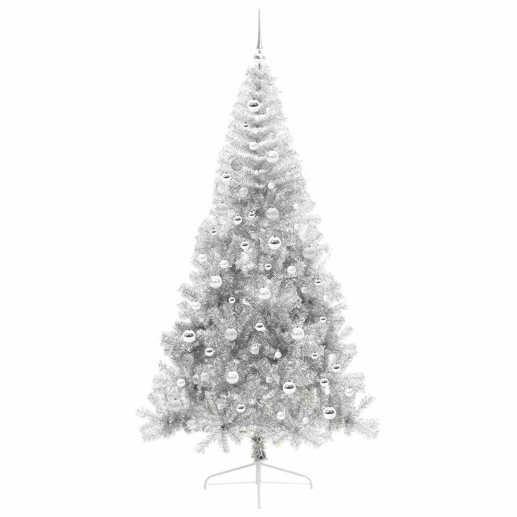 Künstlicher vorbeleuchteter Weihnachtsbaum Silber 210 cm PET