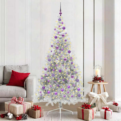 vidaXL Künstlicher vorbeleuchteter Weihnachtsbaum Silber 210 cm PET
