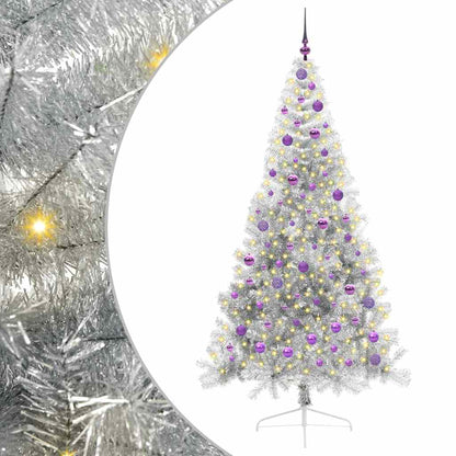 vidaXL Künstlicher vorbeleuchteter Weihnachtsbaum Silber 210 cm PET