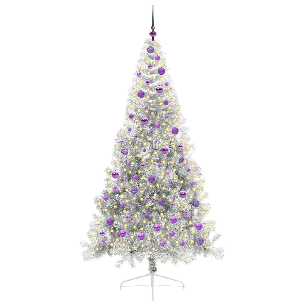 vidaXL Künstlicher vorbeleuchteter Weihnachtsbaum Silber 210 cm PET