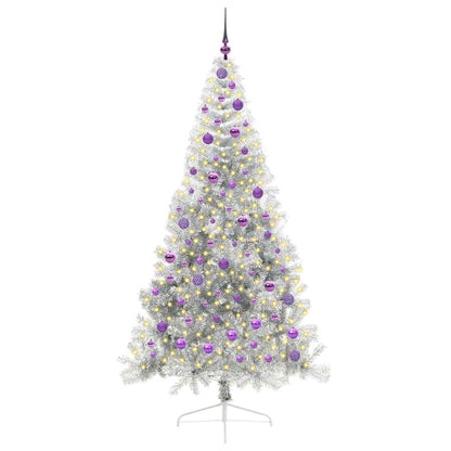 vidaXL Künstlicher vorbeleuchteter Weihnachtsbaum Silber 210 cm PET
