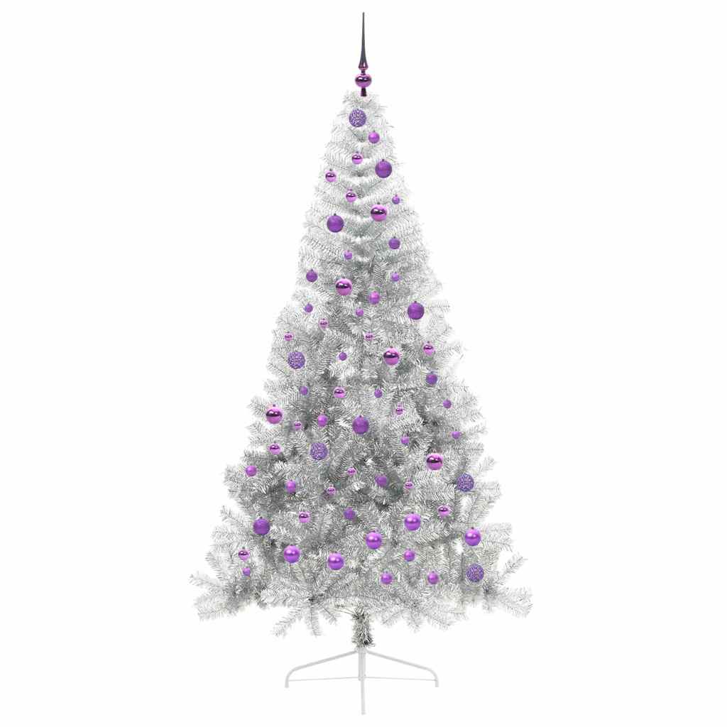 vidaXL Künstlicher vorbeleuchteter Weihnachtsbaum Silber 210 cm PET