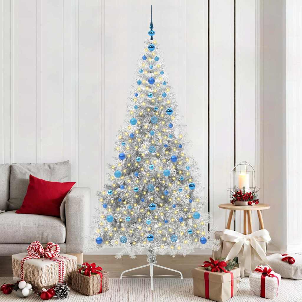 vidaXL Künstlicher vorbeleuchteter Weihnachtsbaum Silber 210 cm PET