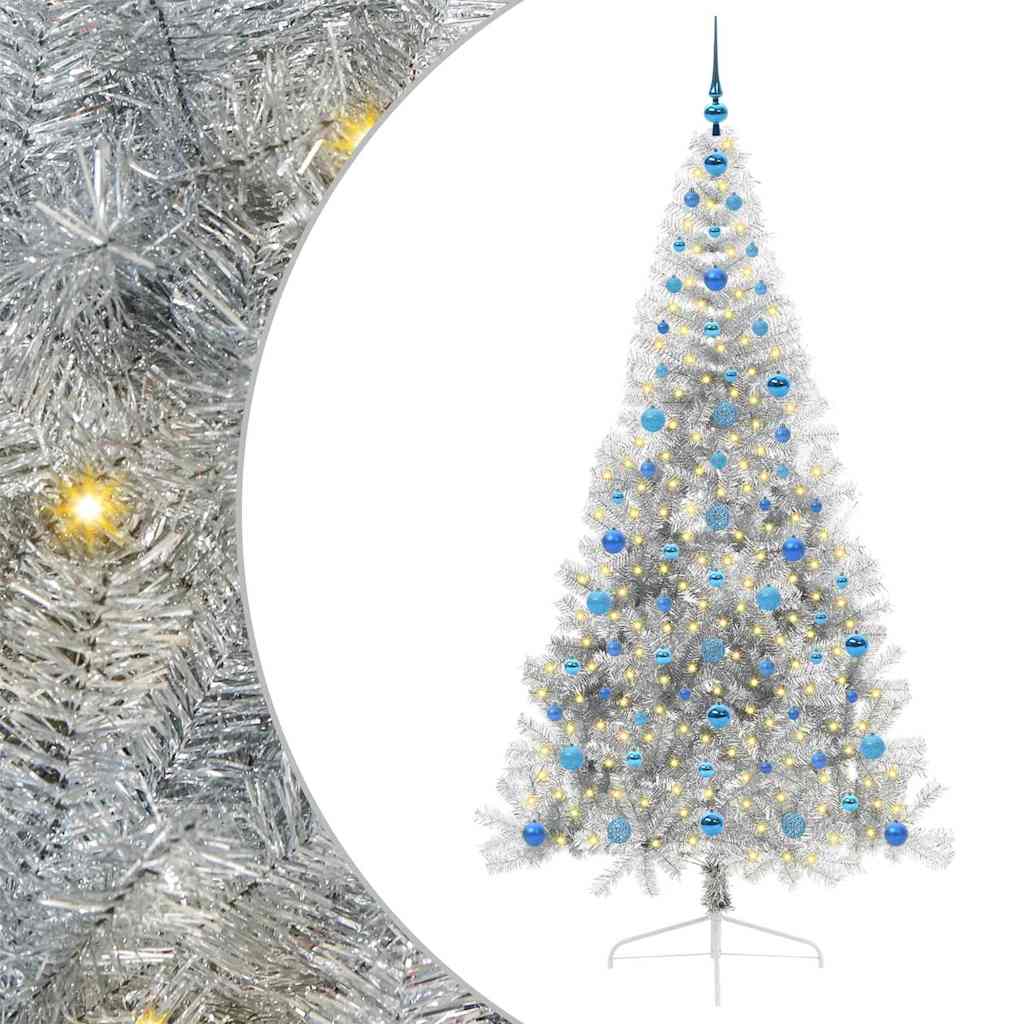 vidaXL Künstlicher vorbeleuchteter Weihnachtsbaum Silber 210 cm PET