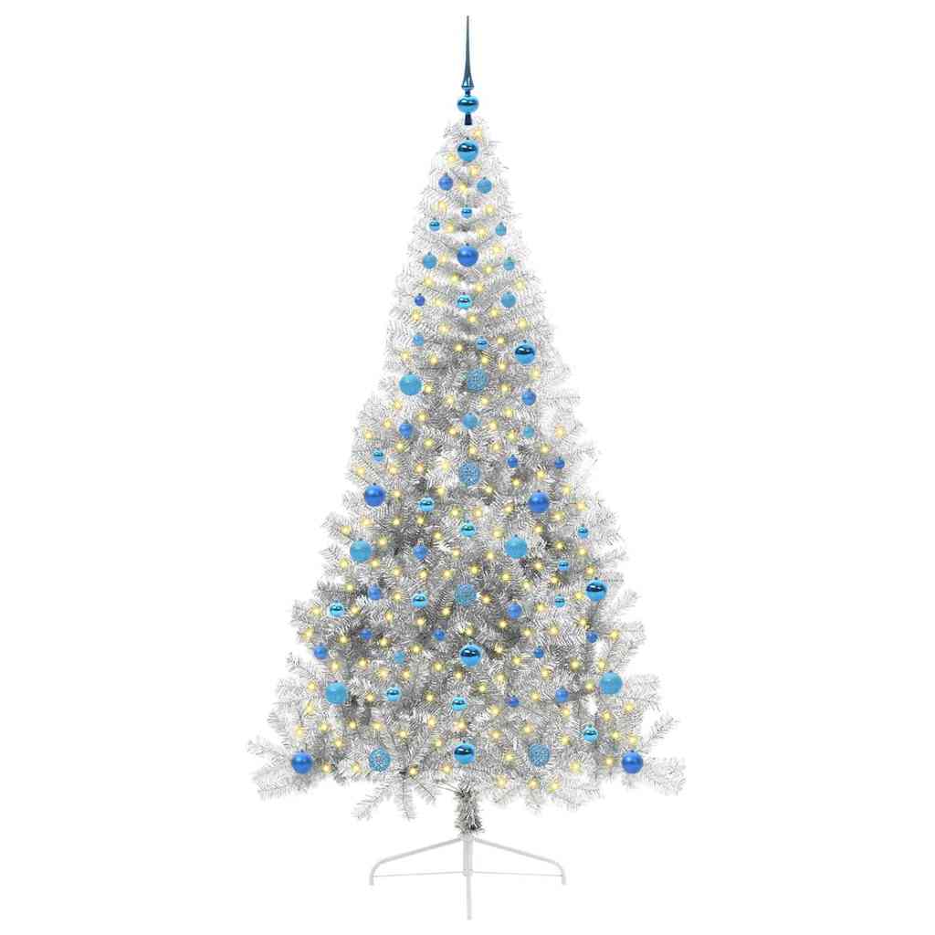 vidaXL Künstlicher vorbeleuchteter Weihnachtsbaum Silber 210 cm PET