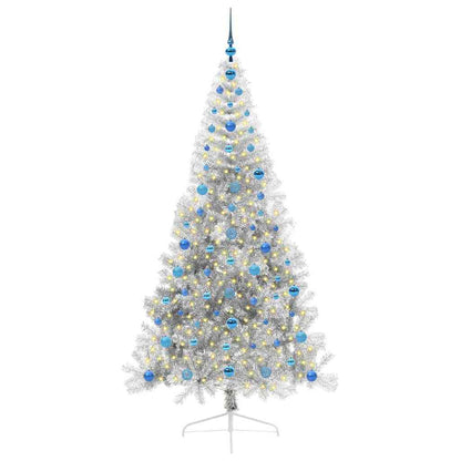 vidaXL Künstlicher vorbeleuchteter Weihnachtsbaum Silber 210 cm PET