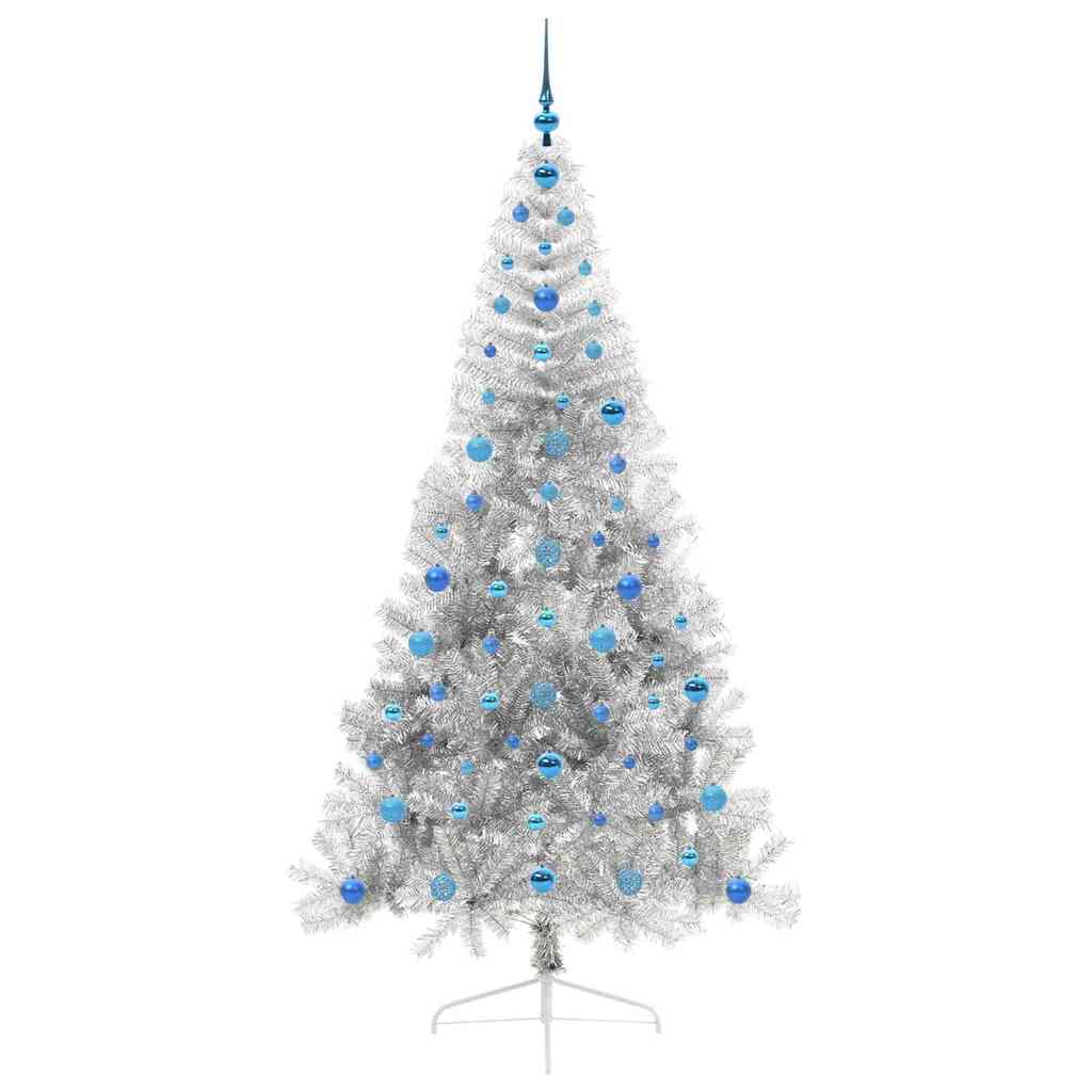 vidaXL Künstlicher vorbeleuchteter Weihnachtsbaum Silber 210 cm PET