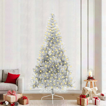 Künstlicher vorbeleuchteter Weihnachtsbaum Silber 240 cm PET