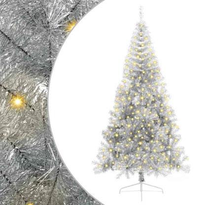 Künstlicher vorbeleuchteter Weihnachtsbaum Silber 240 cm PET