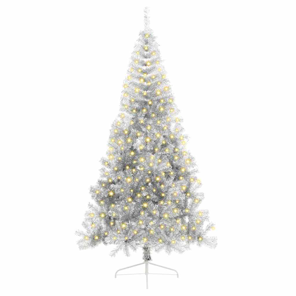 Künstlicher vorbeleuchteter Weihnachtsbaum Silber 240 cm PET