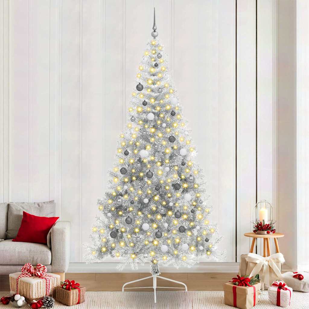vidaXL Künstlicher vorbeleuchteter Weihnachtsbaum Silber 240 cm PET
