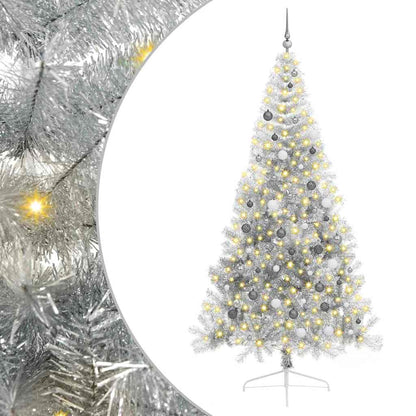 vidaXL Künstlicher vorbeleuchteter Weihnachtsbaum Silber 240 cm PET