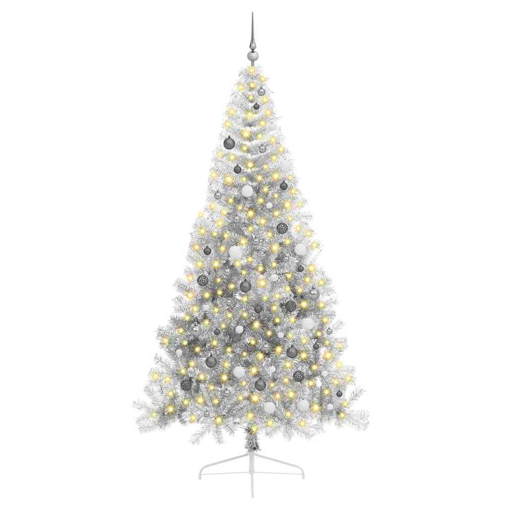 vidaXL Künstlicher vorbeleuchteter Weihnachtsbaum Silber 240 cm PET